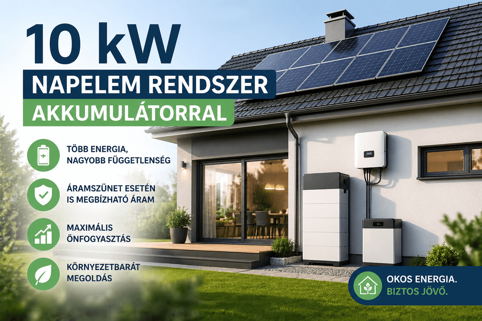 10 kW napelem rendszer akkumulátorral családi házon