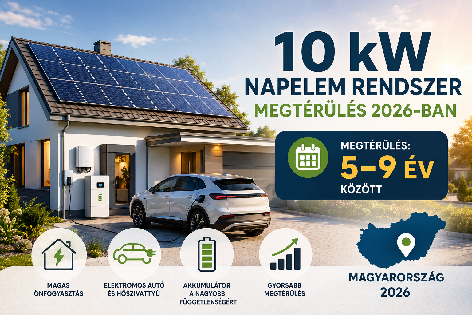 10 kW napelem rendszer megtérülése modern családi házon