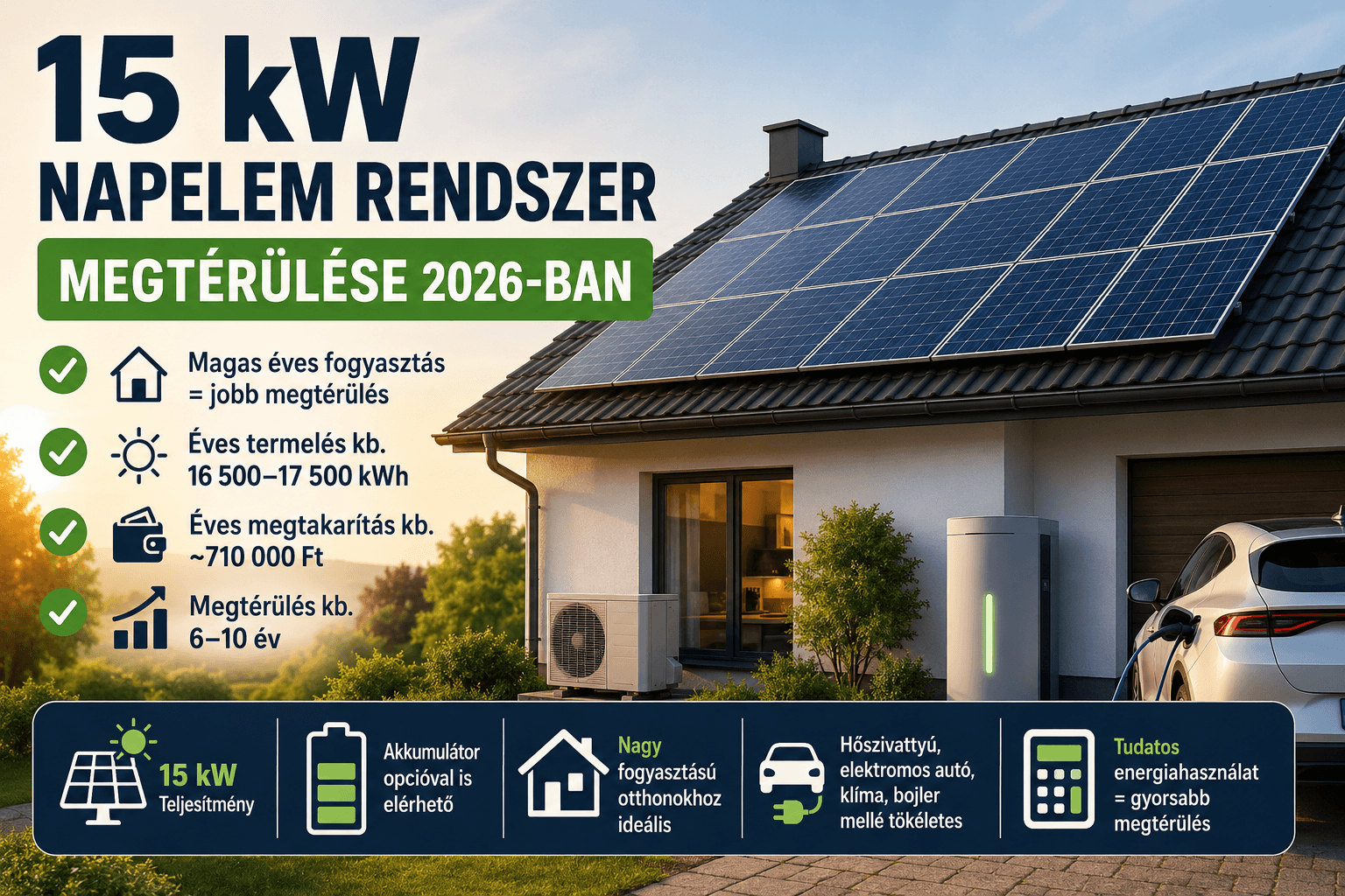 15 kW napelem rendszer megtérülése családi házon