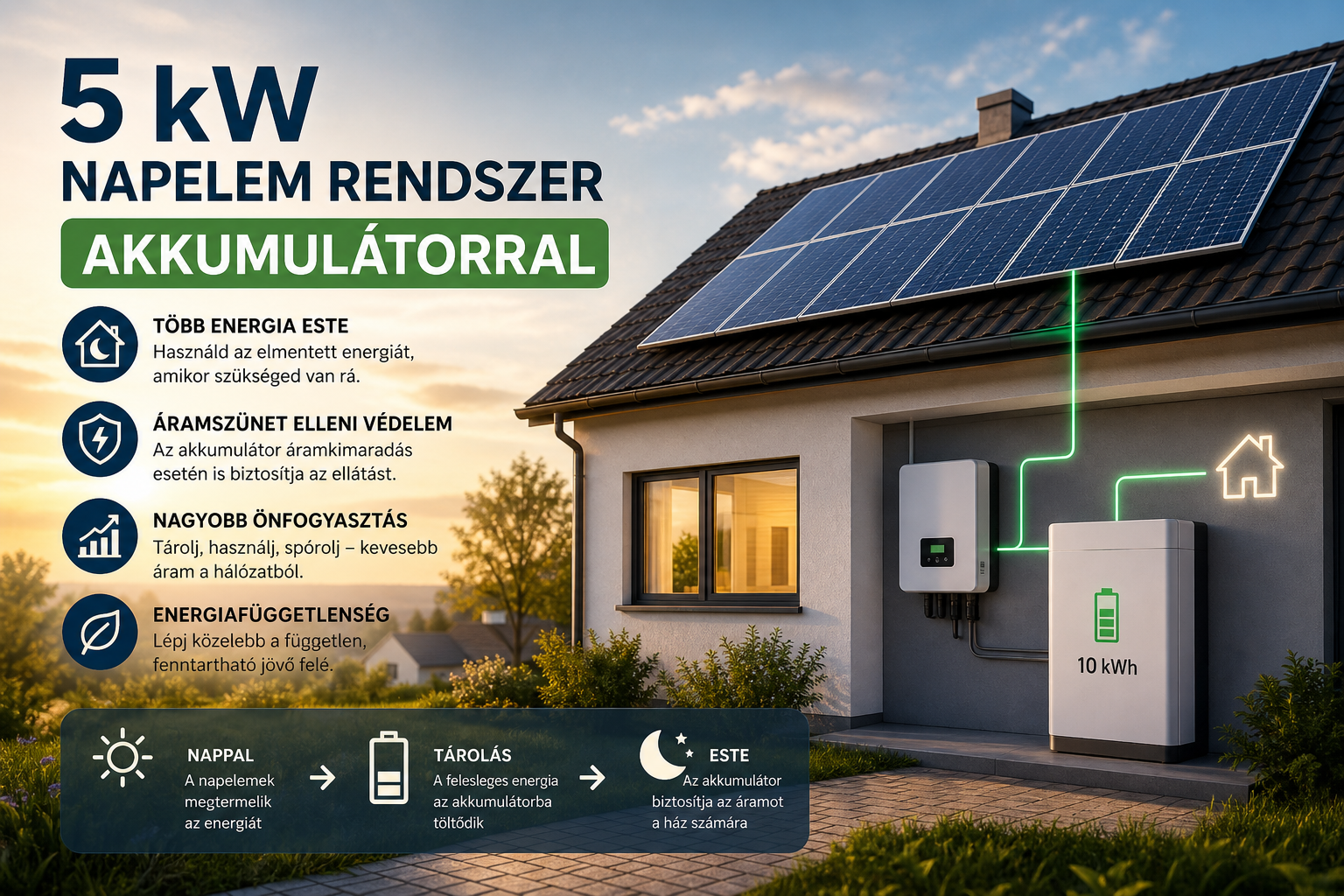 5 kW napelem rendszer akkumulátorral – megtérülés és költségek 2026