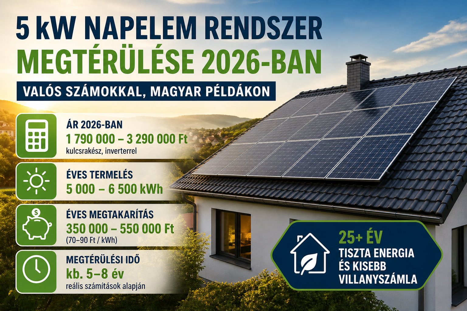 5 kW napelem rendszer megtérülés számítás 2026
