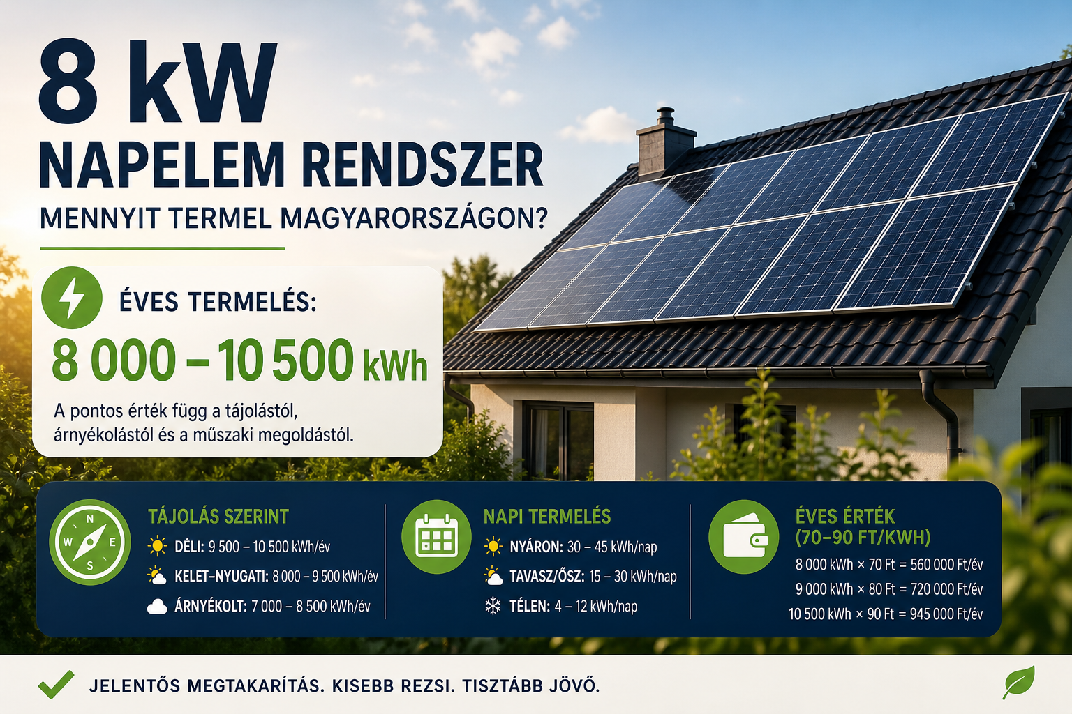 8 kW napelem rendszer mennyit termel évente Magyarországon