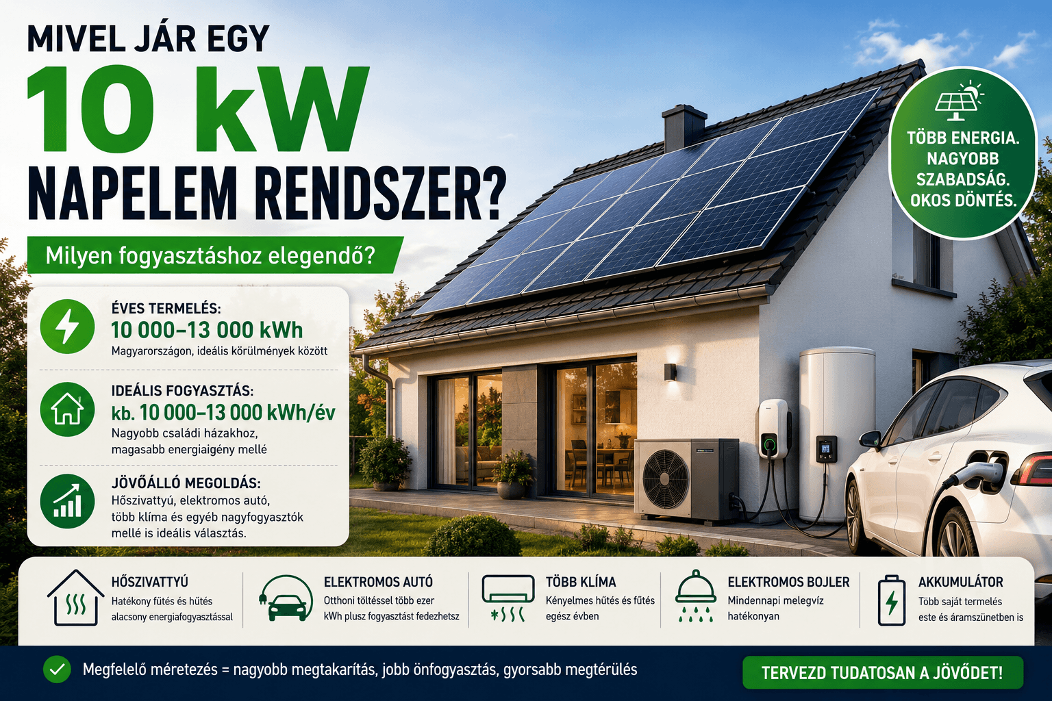 10 kW napelem rendszer nagyobb fogyasztású családi házhoz
