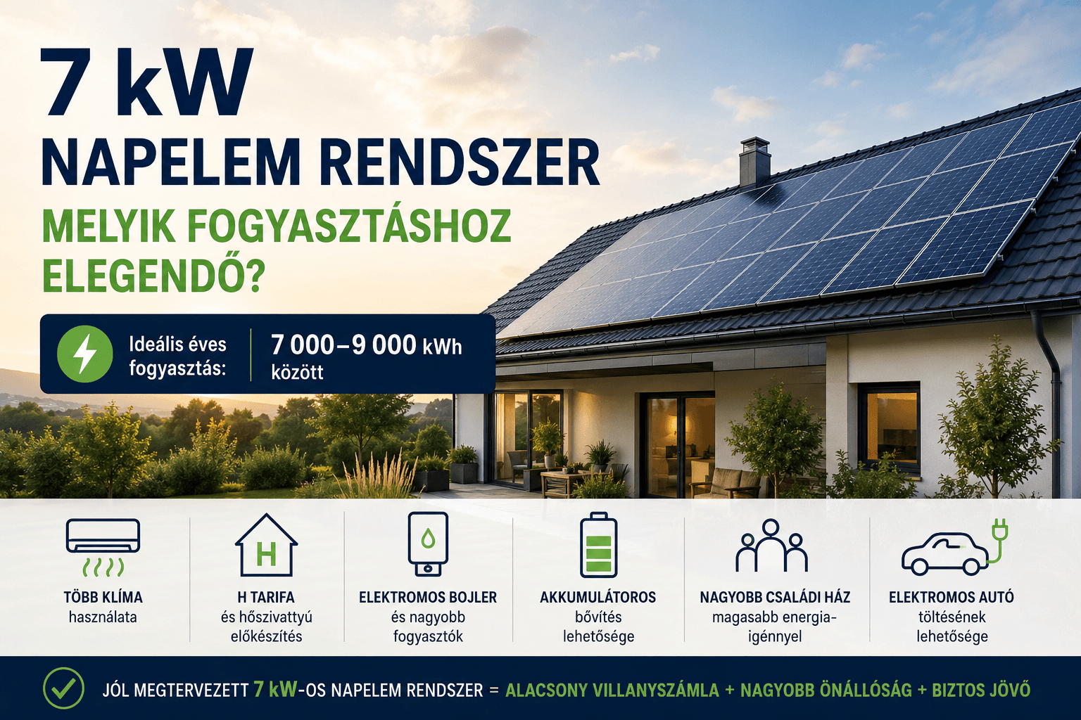 7 kW napelem rendszer családi ház fogyasztásához