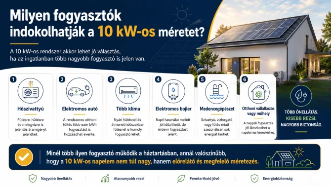 10 kW napelem mire elég nagyobb fogyasztók, hőszivattyú, elektromos autó és több klíma mellett