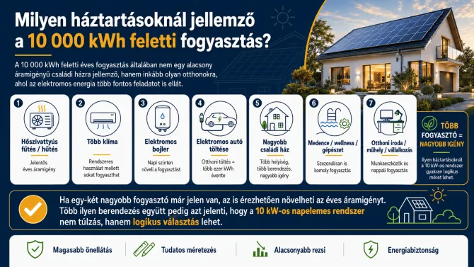 10 kW napelem mire elég 10 000 kWh feletti éves fogyasztású háztartásoknál