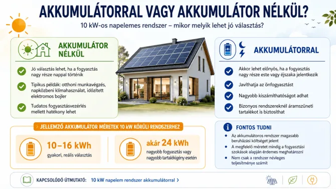 10 kW napelem rendszer akkumulátorral és akkumulátor nélkül összehasonlítva