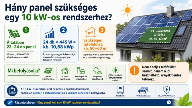 10 kW napelem rendszer panelszáma és szükséges tetőfelülete