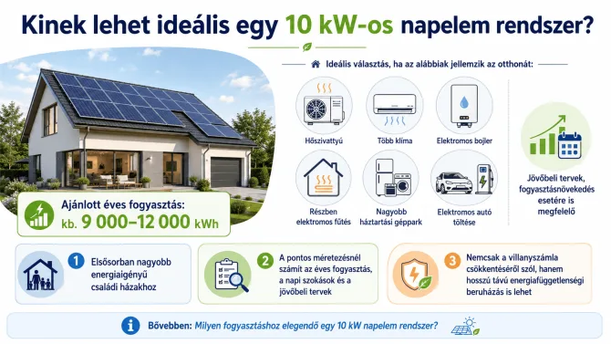 10 kW napelem rendszer nagyobb fogyasztású családi házakhoz