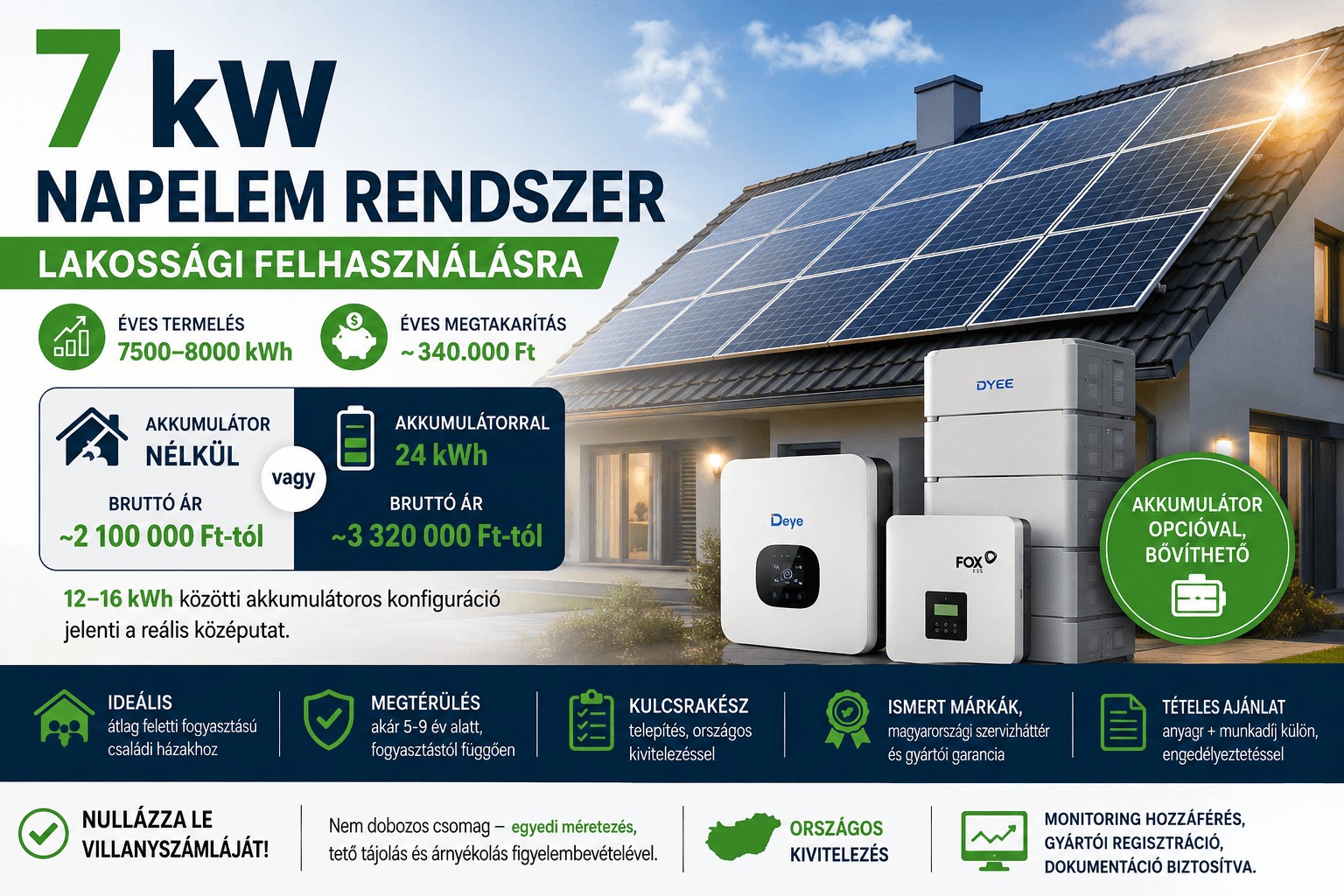 Sqpc Rendszer 7 kW napelem rendszer ár 2026 - Enerlend Kft.